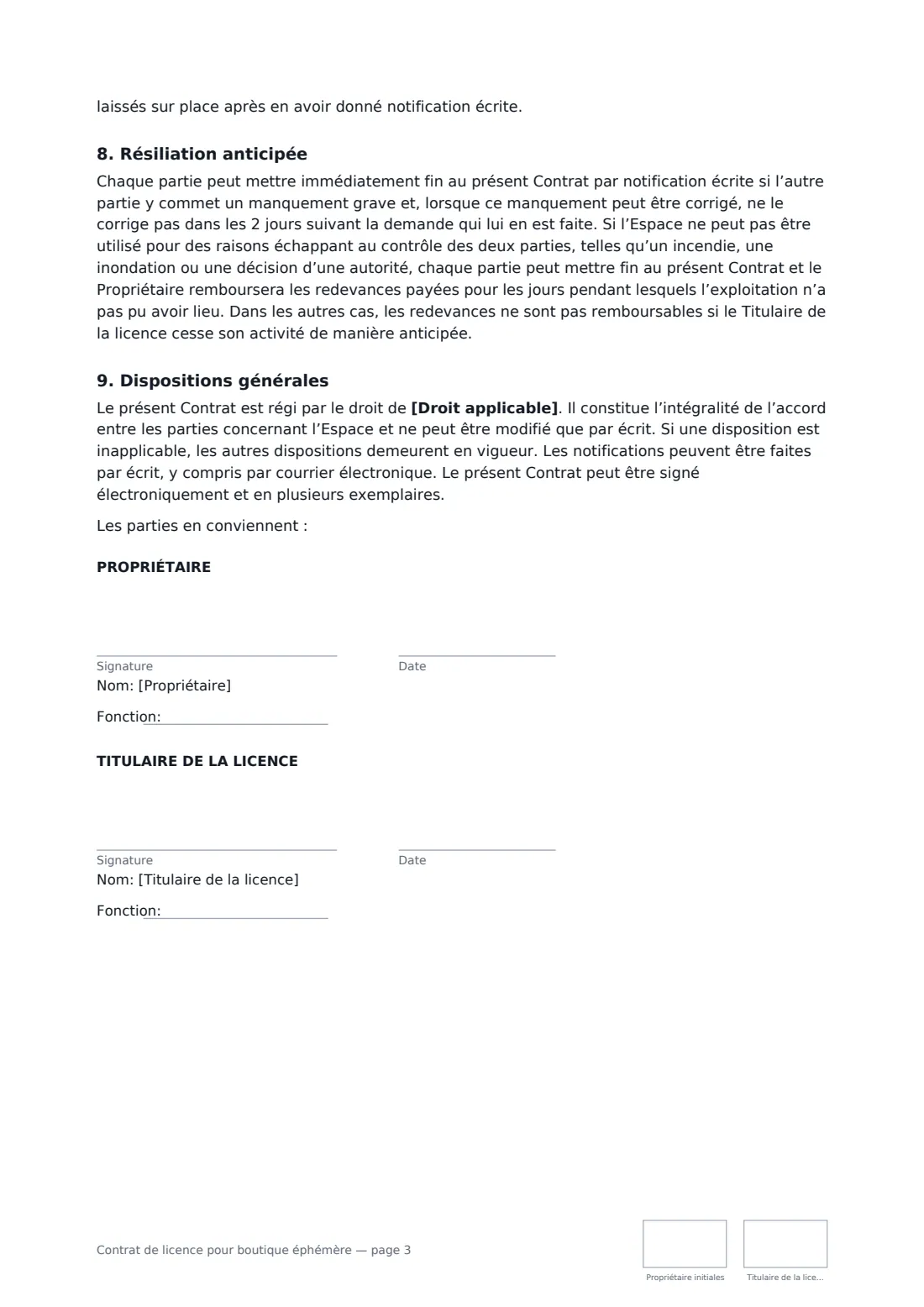 Contrat de licence pour boutique éphémère — page 3 sur 3
