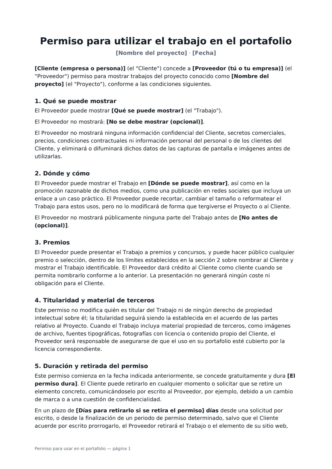 Permiso para usar en el portafolio: página 1 de 2