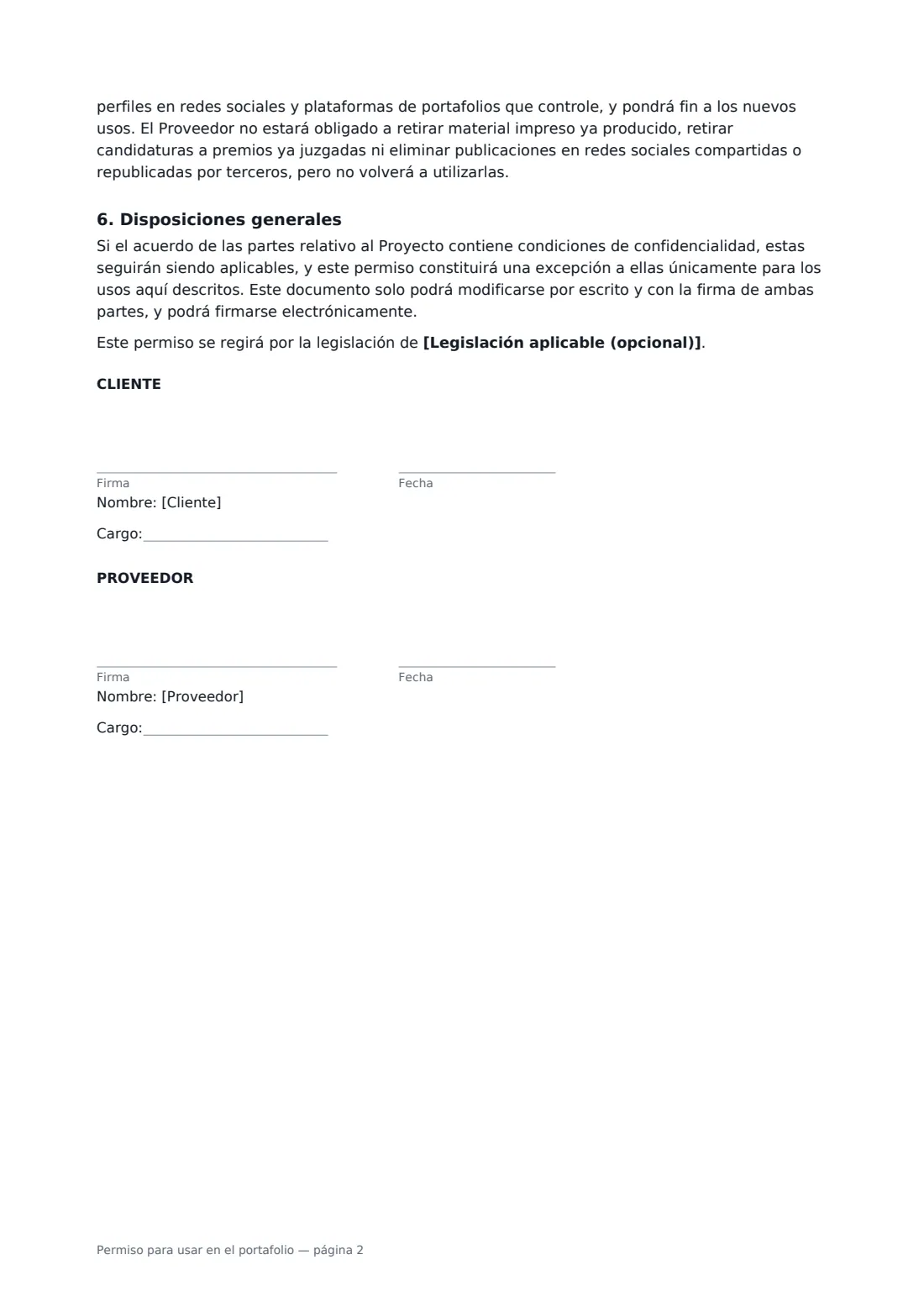 Permiso para usar en el portafolio: página 2 de 2