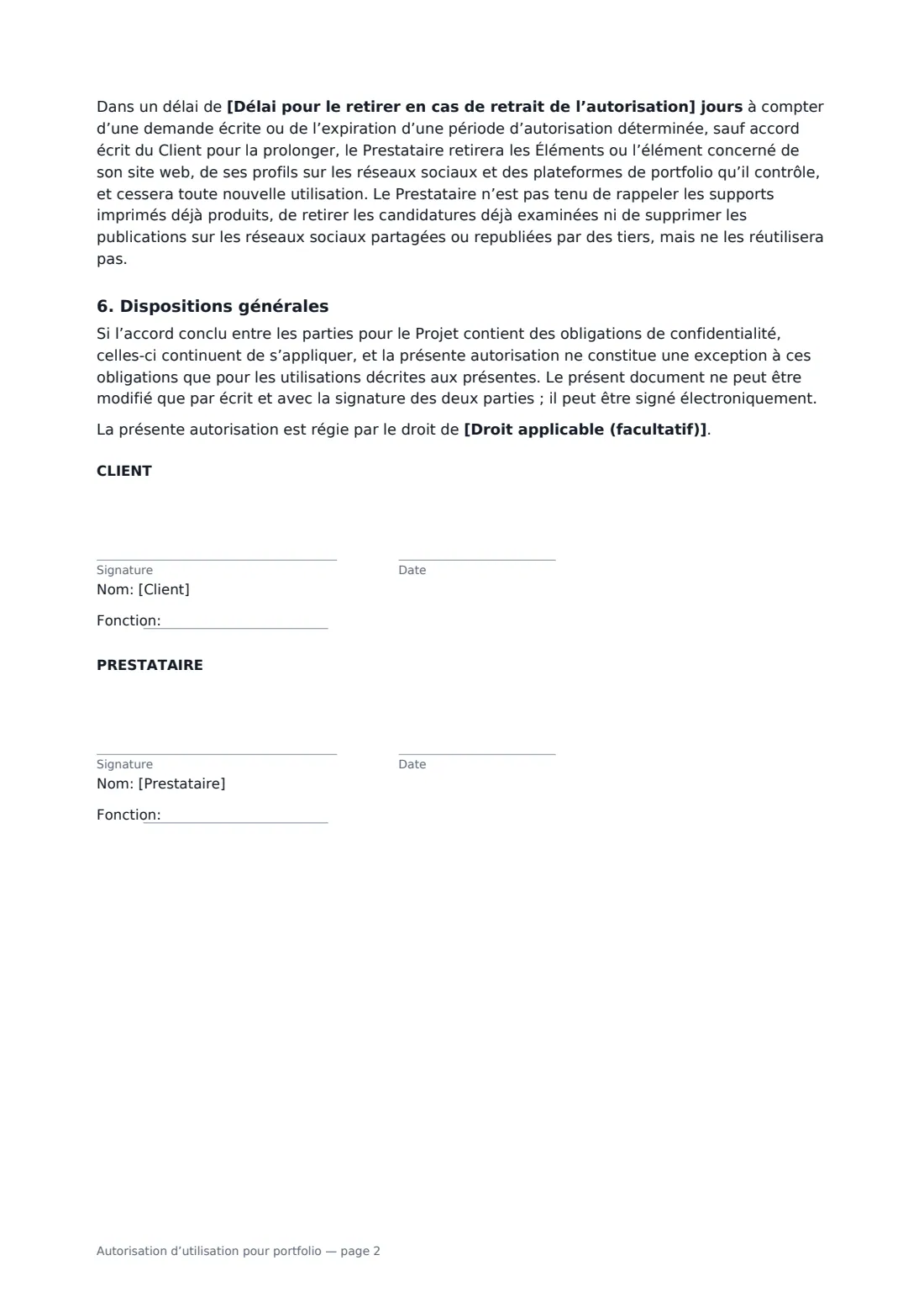 Autorisation d’utilisation pour portfolio — page 2 sur 2