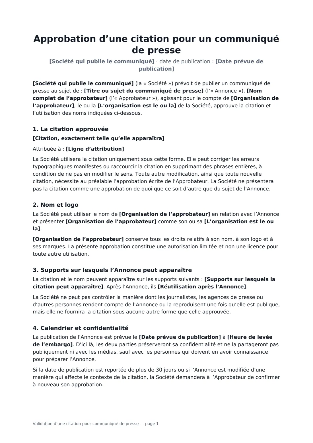 Validation d’une citation pour communiqué de presse — page 1 sur 2