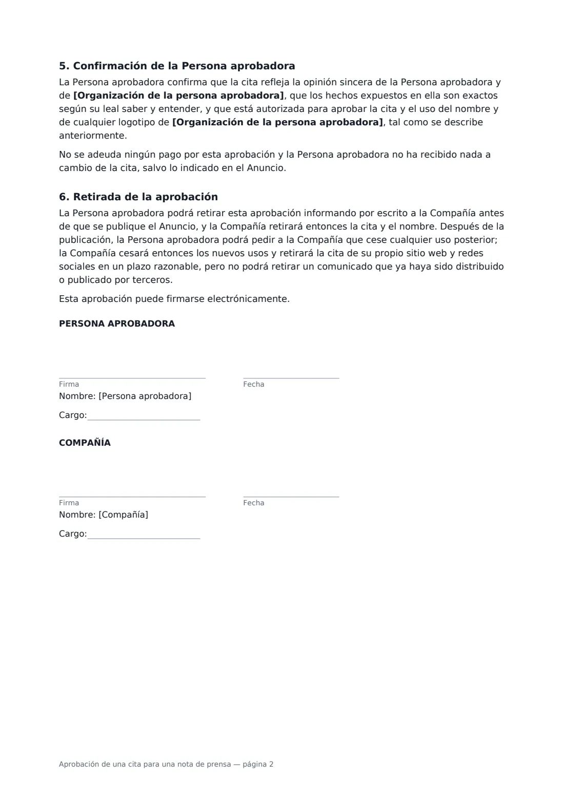 Aprobación de una cita para una nota de prensa: página 2 de 2