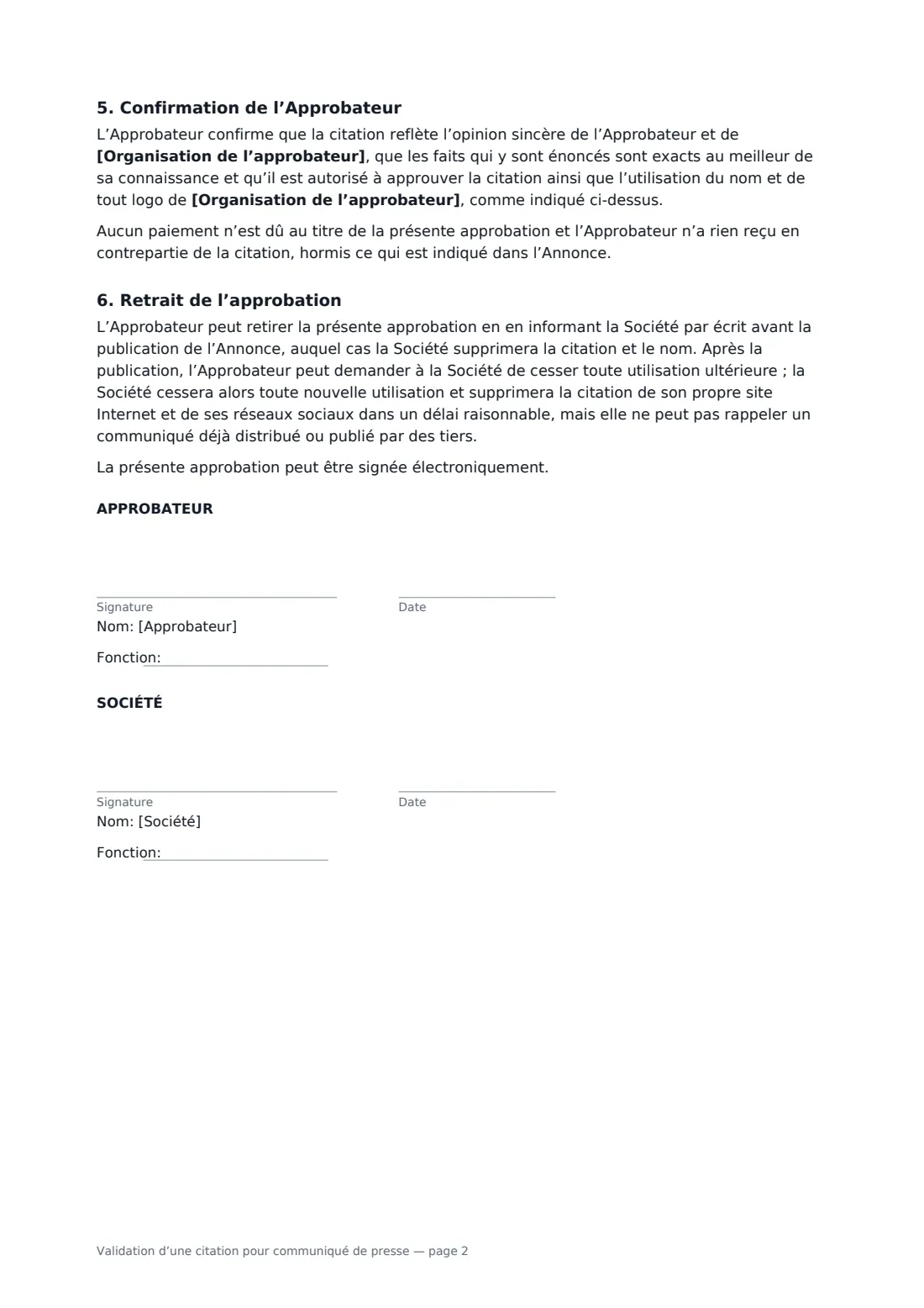 Validation d’une citation pour communiqué de presse — page 2 sur 2