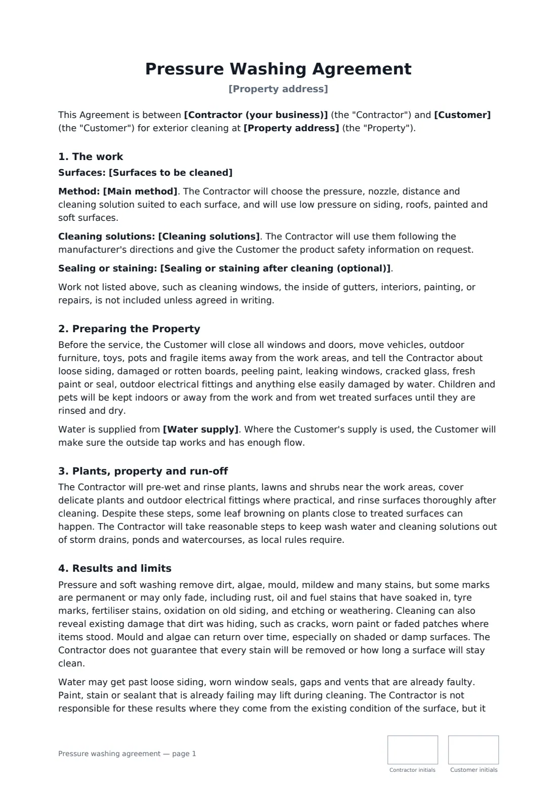 Pressure washing agreement — page 1 of 3