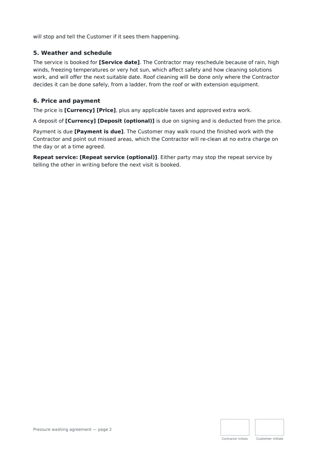 Pressure washing agreement — page 2 of 3