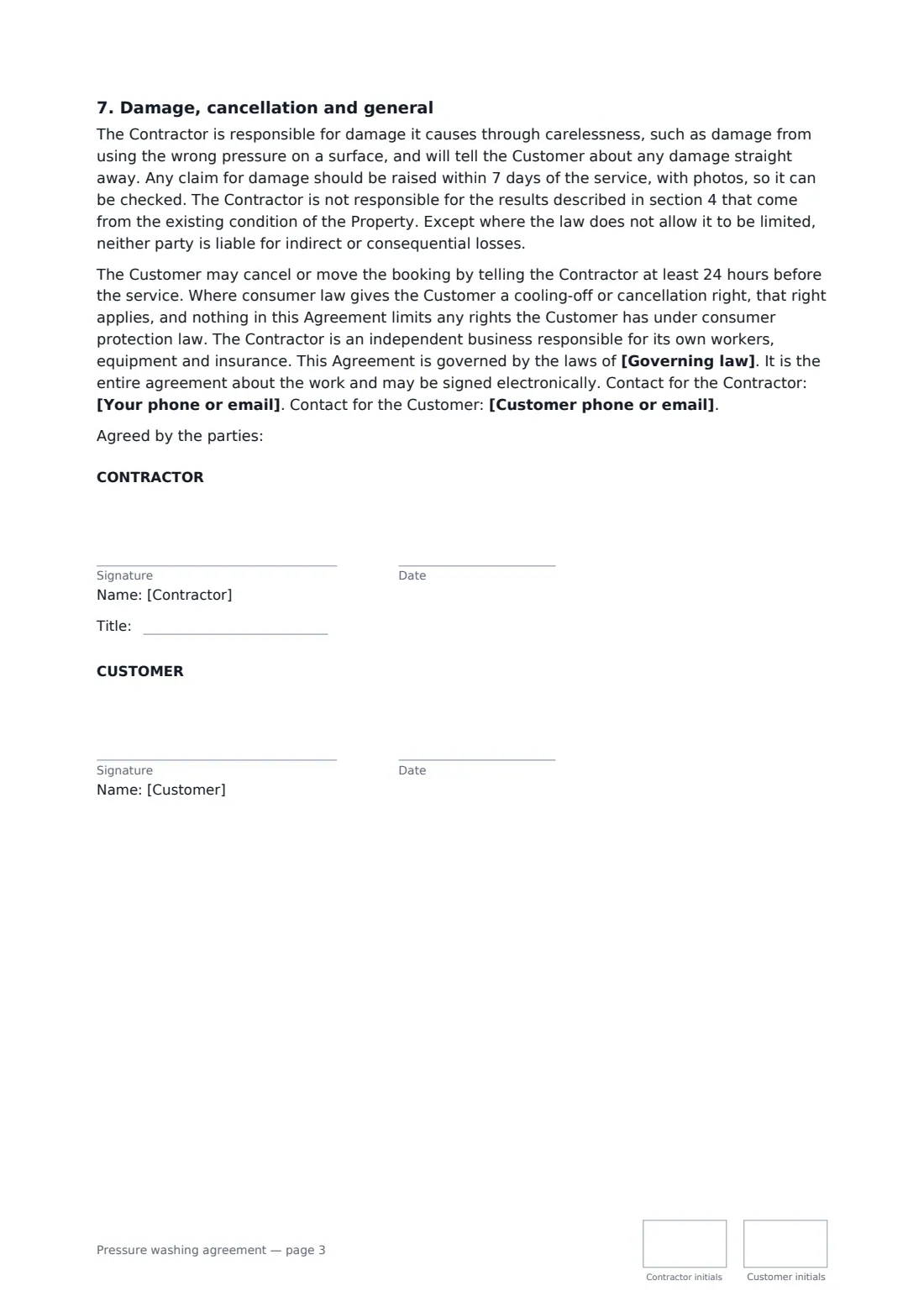 Pressure washing agreement — page 3 of 3