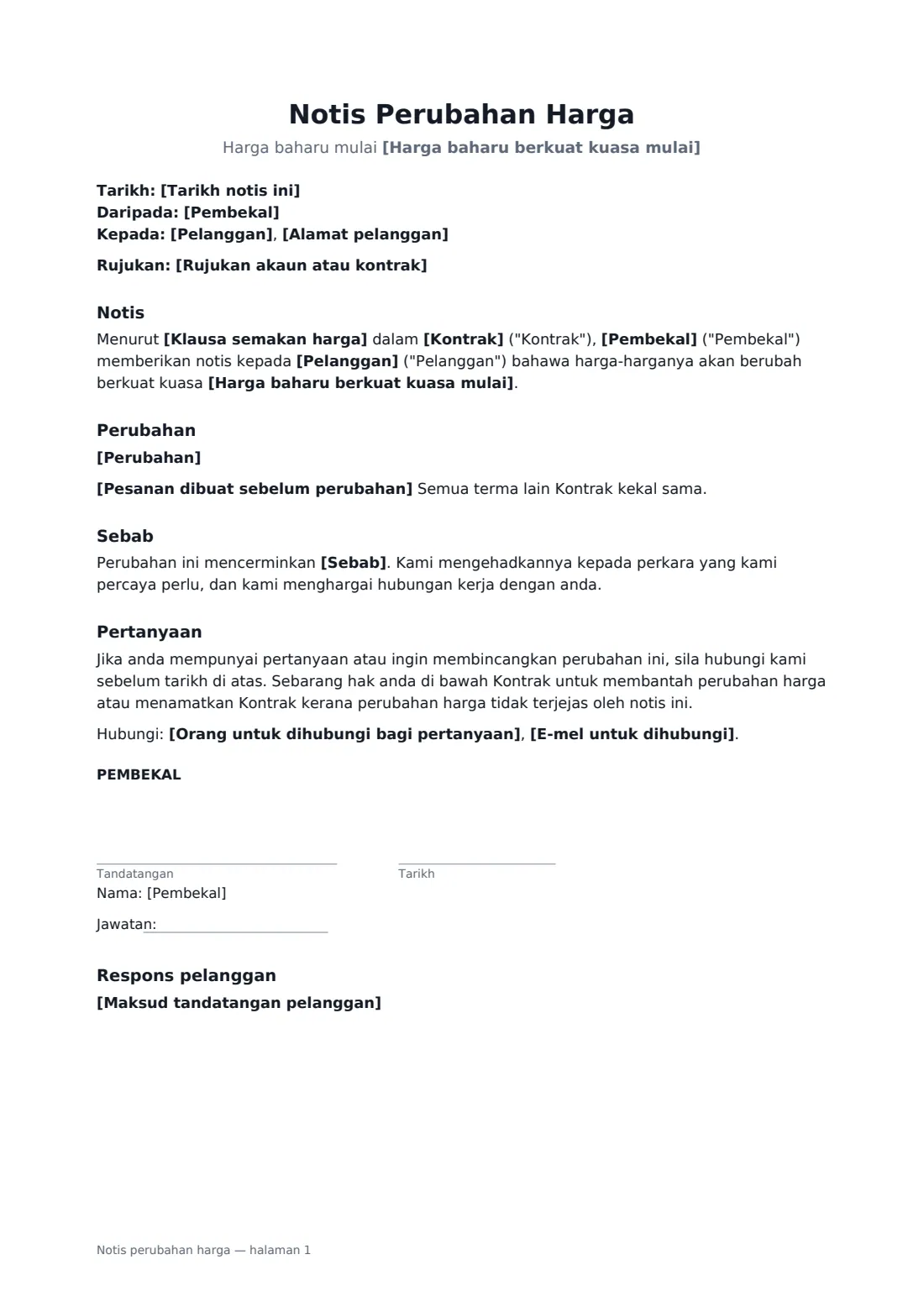 Notis perubahan harga — halaman 1 daripada 2