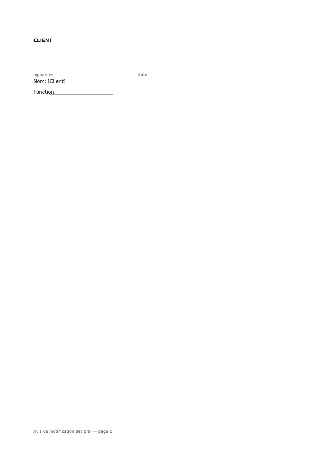 Avis de modification des prix — page 2 sur 2
