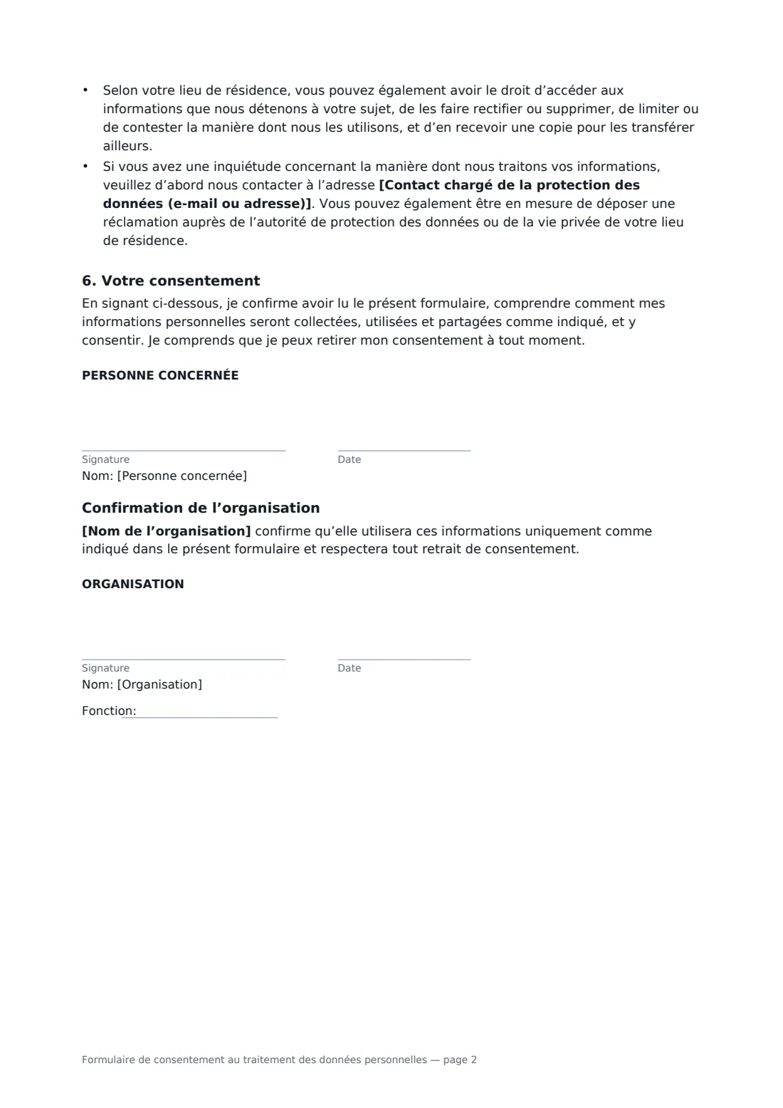Formulaire de consentement au traitement des données personnelles — page 2 sur 2