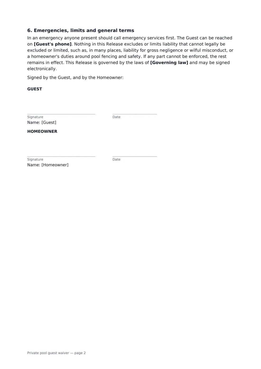 Private pool guest waiver — page 2 of 2
