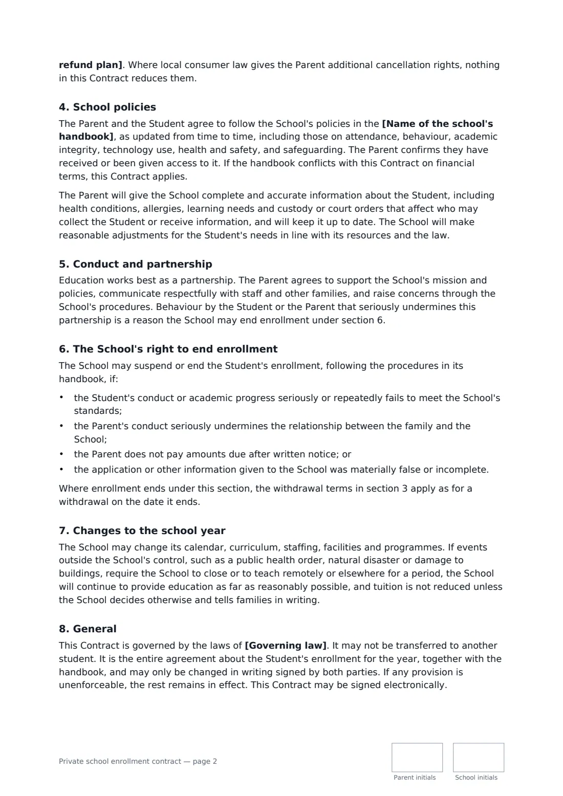 Private school enrollment contract — page 2 of 3