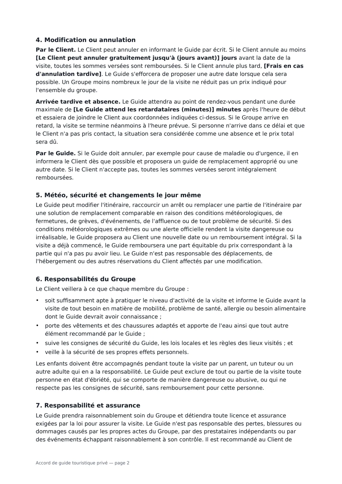Accord de guide touristique privé — page 2 sur 3