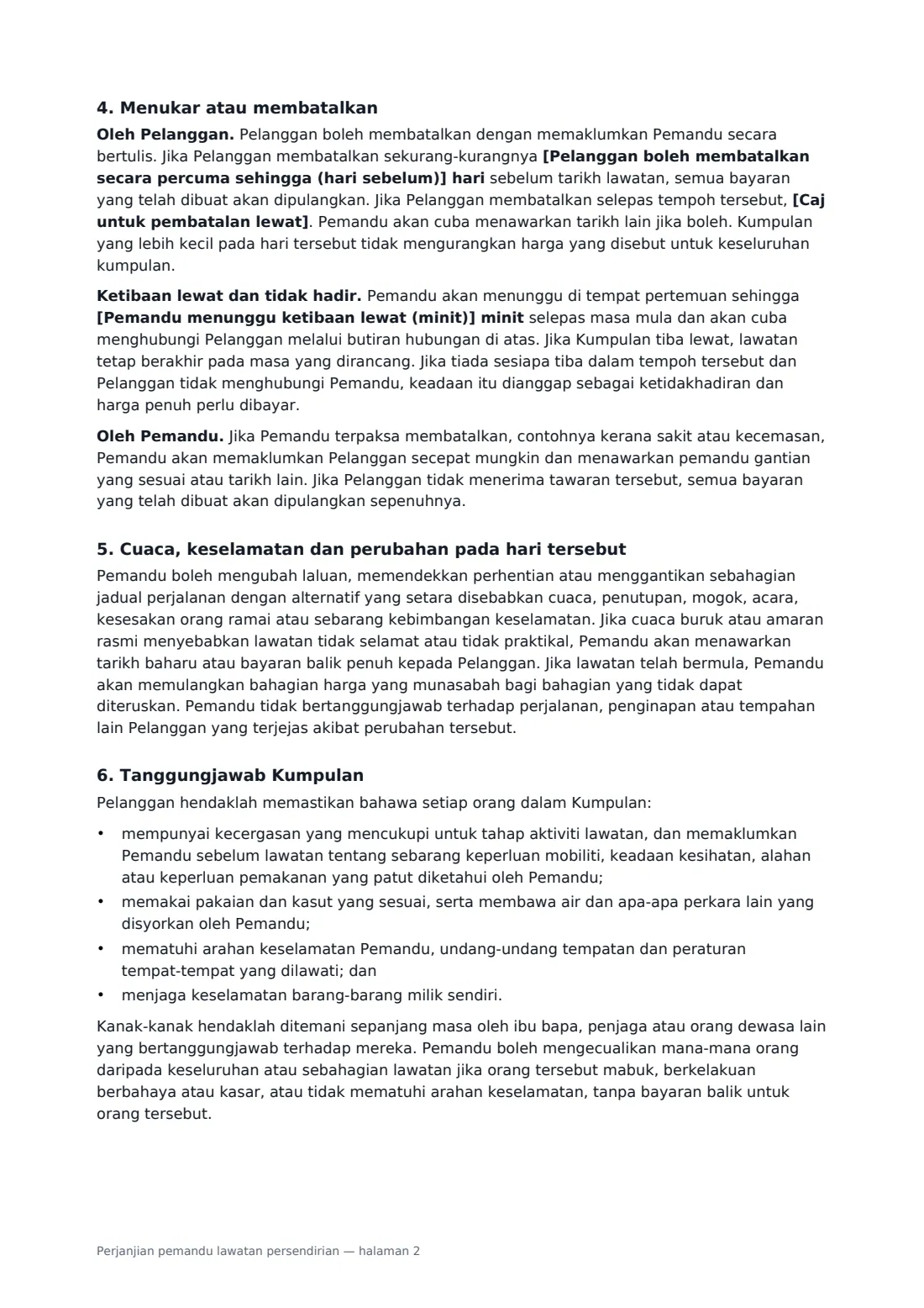 Perjanjian pemandu lawatan persendirian — halaman 2 daripada 3