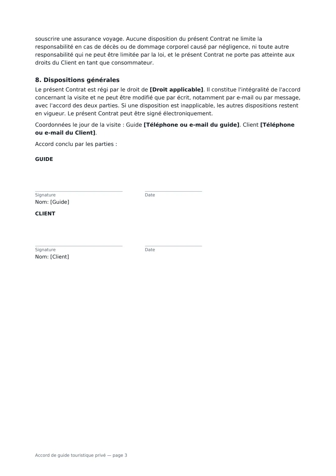 Accord de guide touristique privé — page 3 sur 3