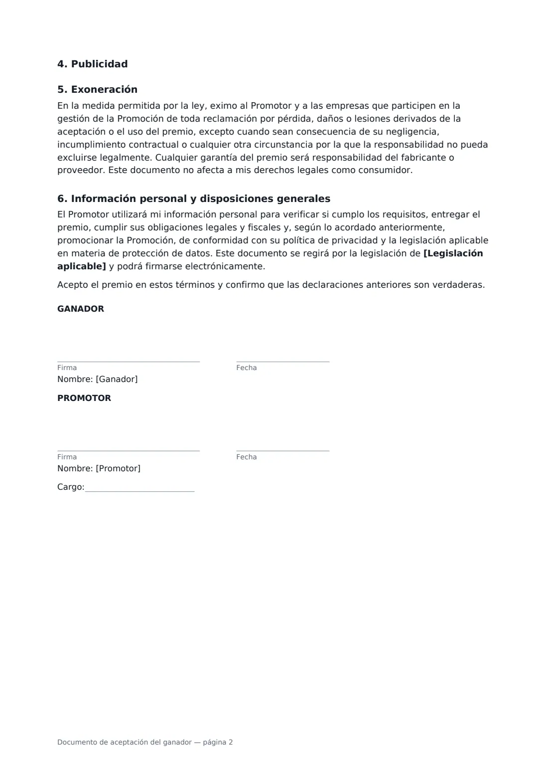 Documento de aceptación del ganador: página 2 de 2