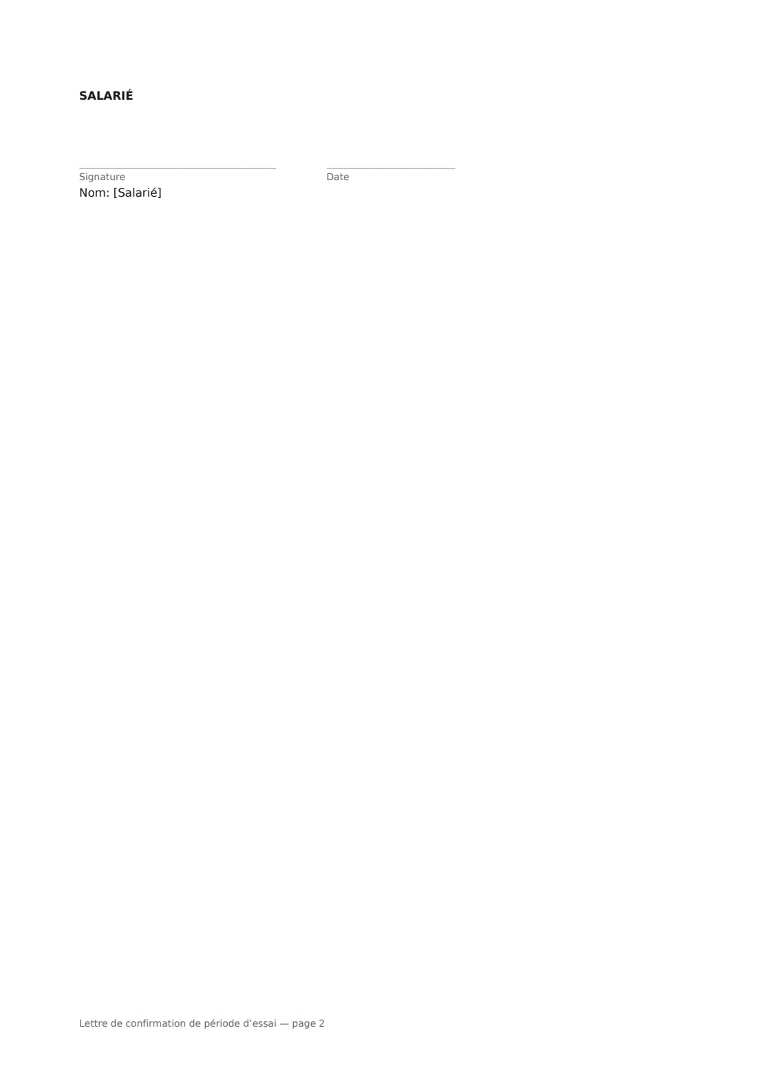 Lettre de confirmation de période d’essai — page 2 sur 2
