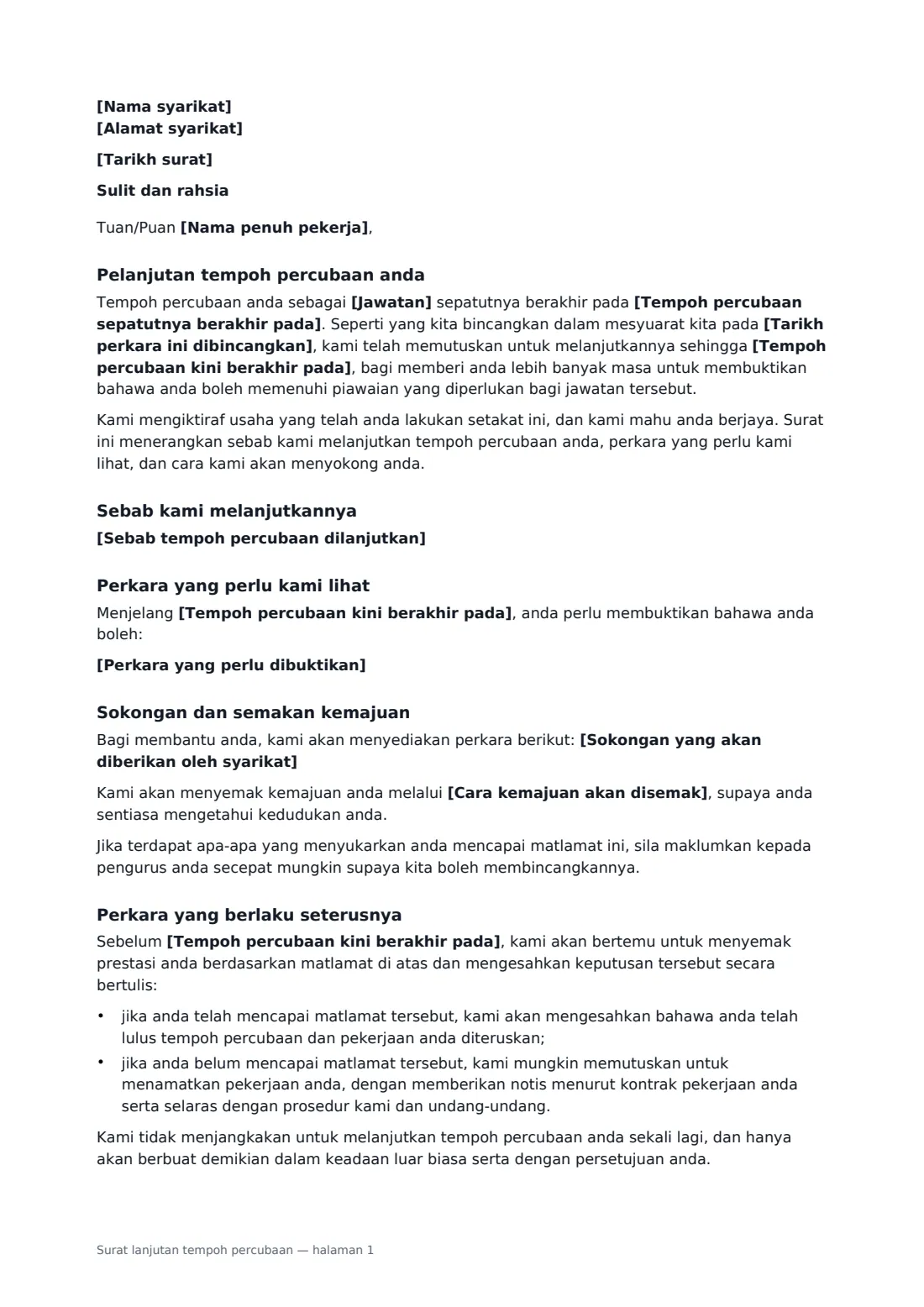 Surat lanjutan tempoh percubaan — halaman 1 daripada 2