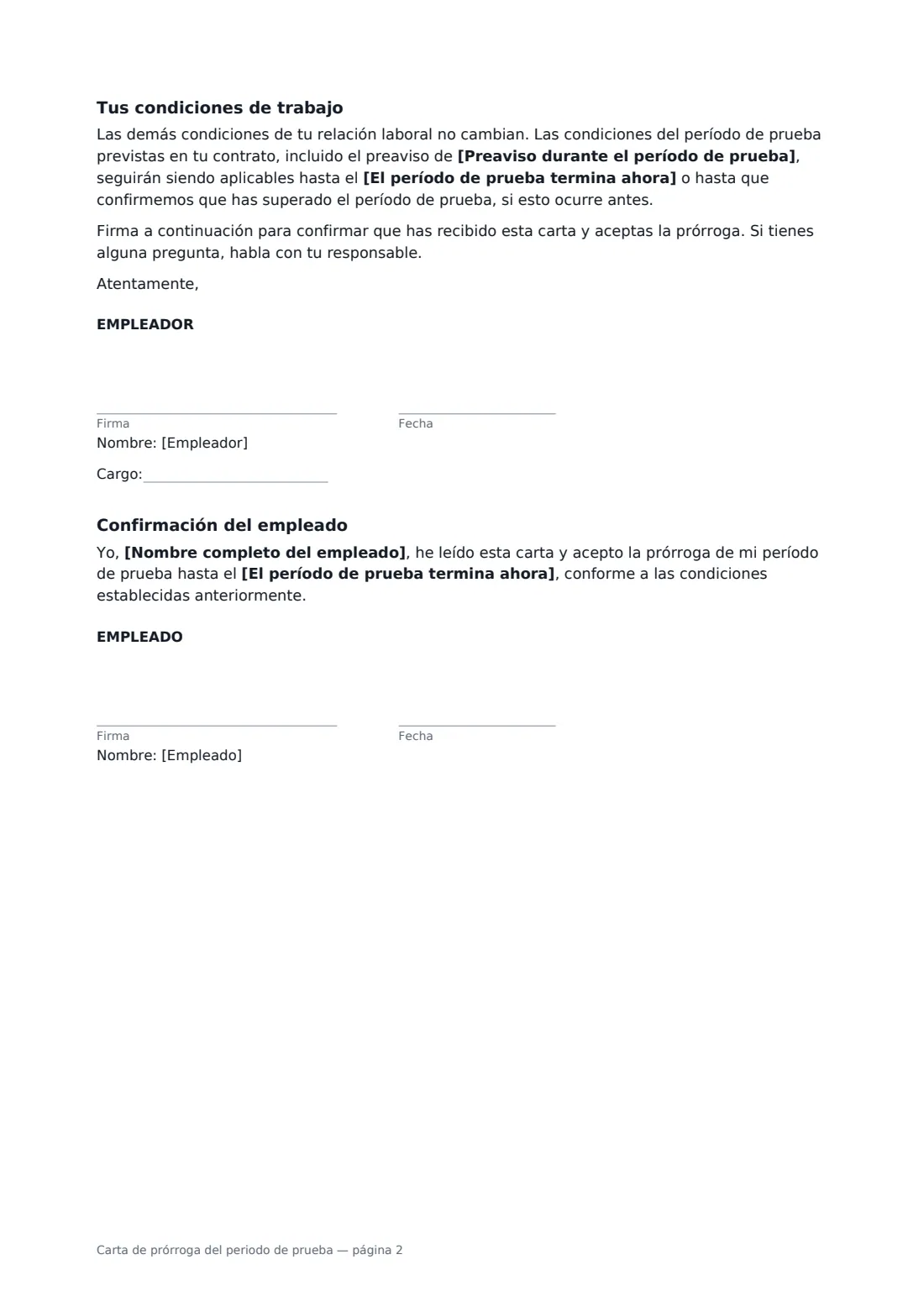 Carta de prórroga del periodo de prueba: página 2 de 2