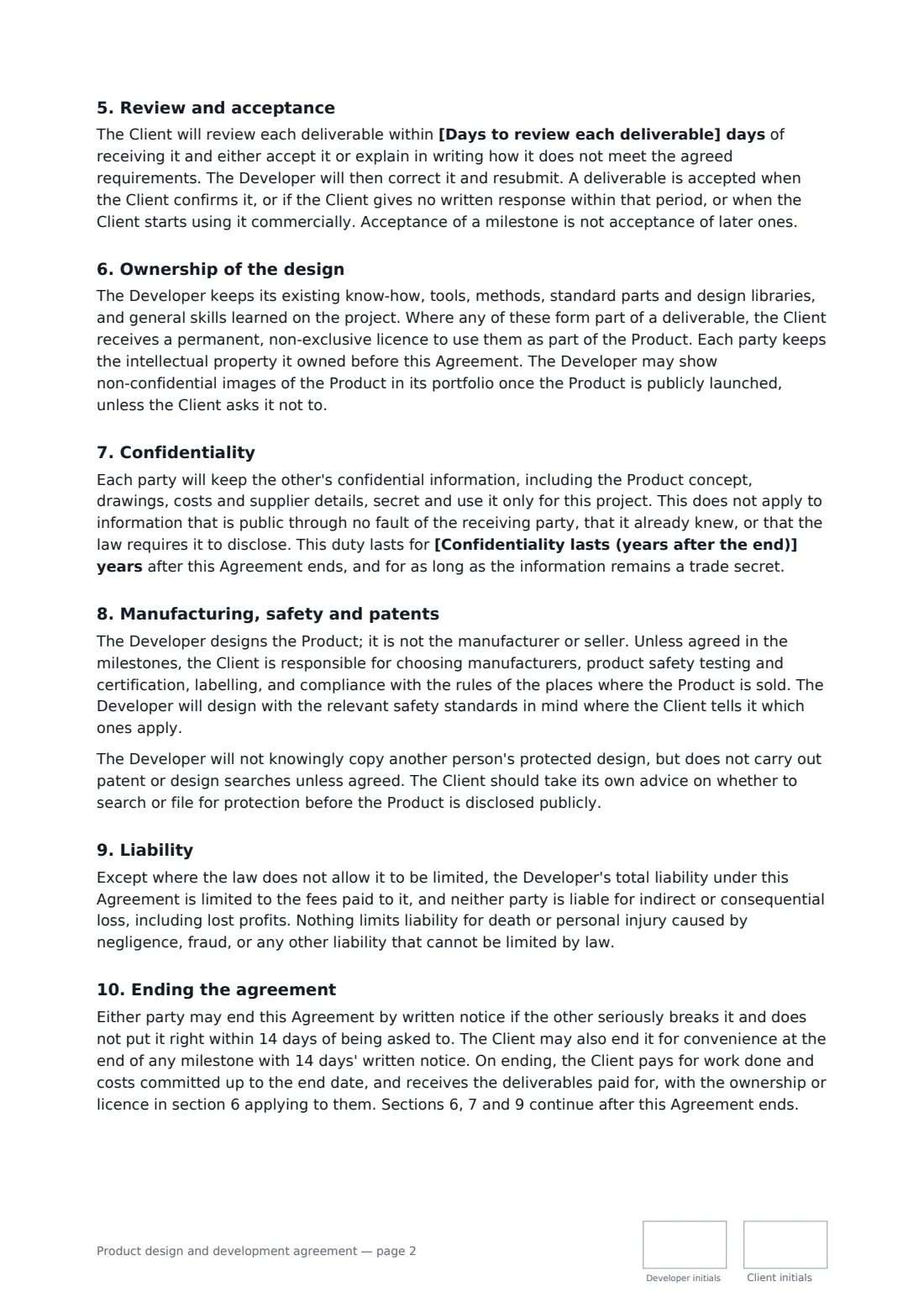 Product design and development agreement — page 2 of 3