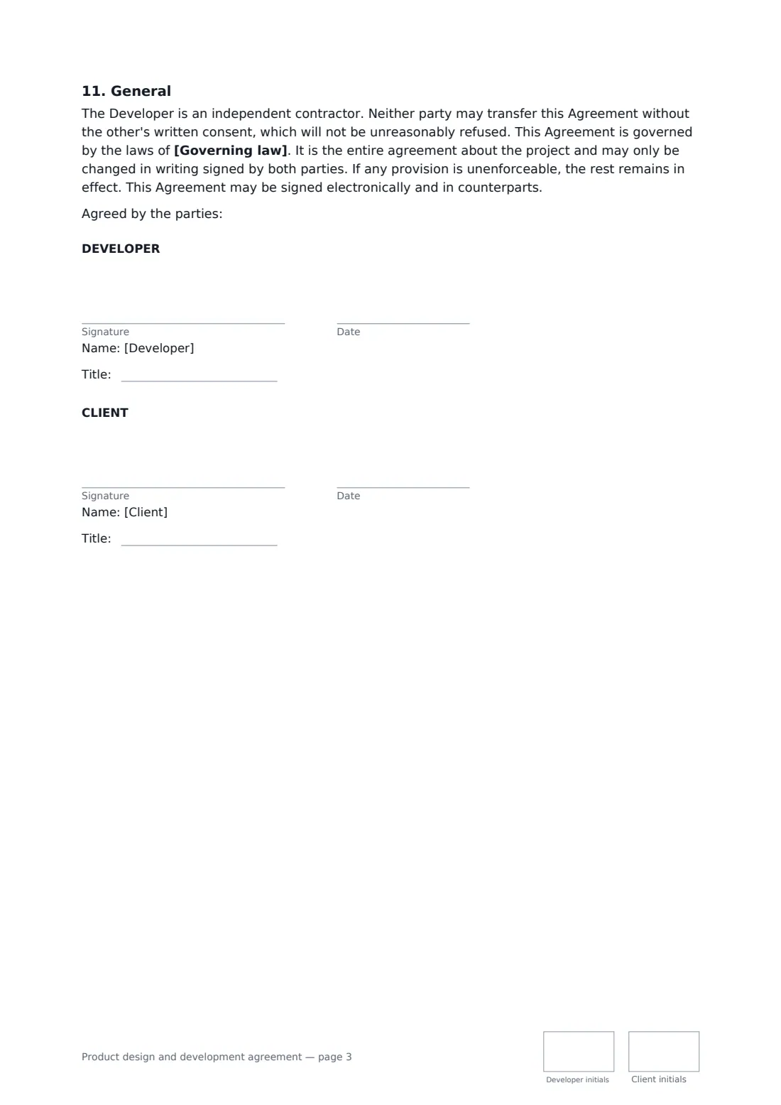 Product design and development agreement — page 3 of 3