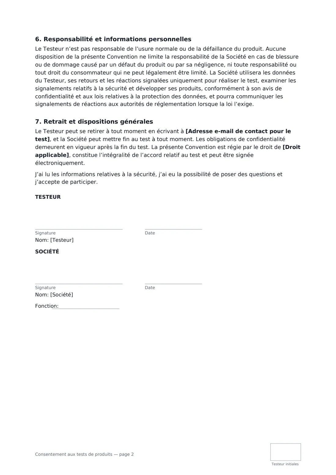 Consentement aux tests de produits — page 2 sur 2