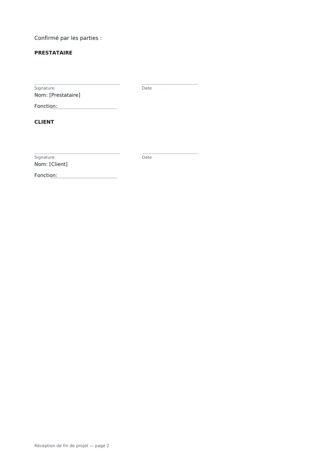Réception de fin de projet — page 2 sur 2