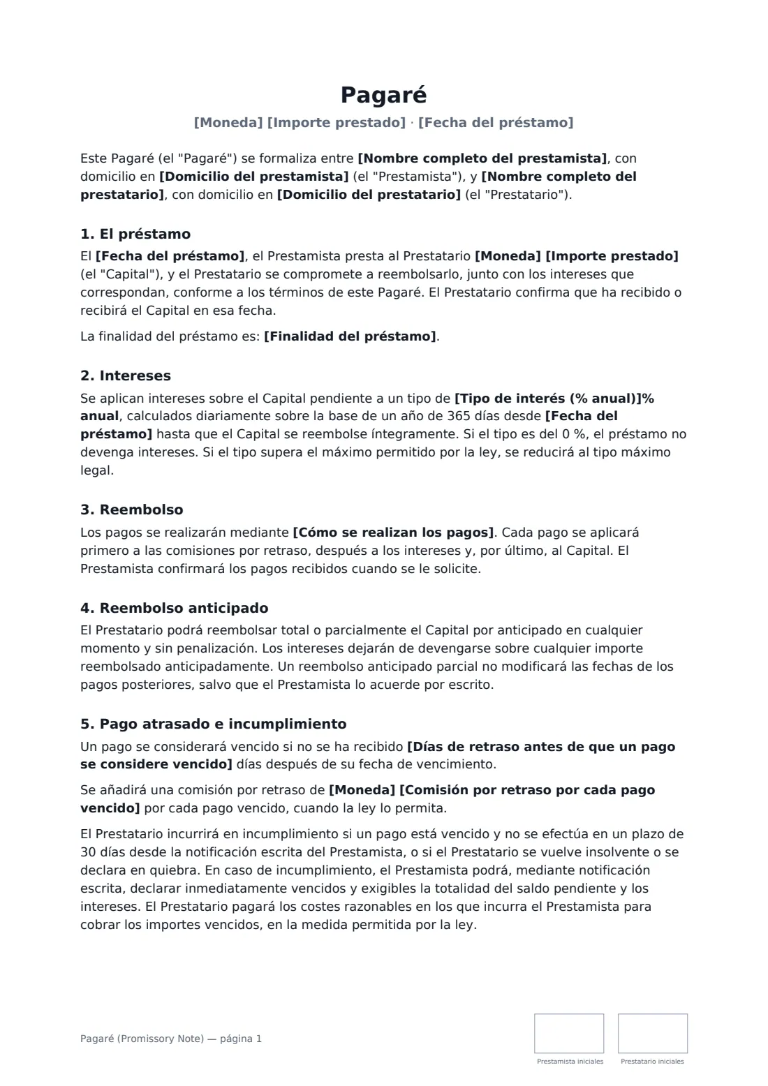 Pagaré (Promissory Note): página 1 de 2