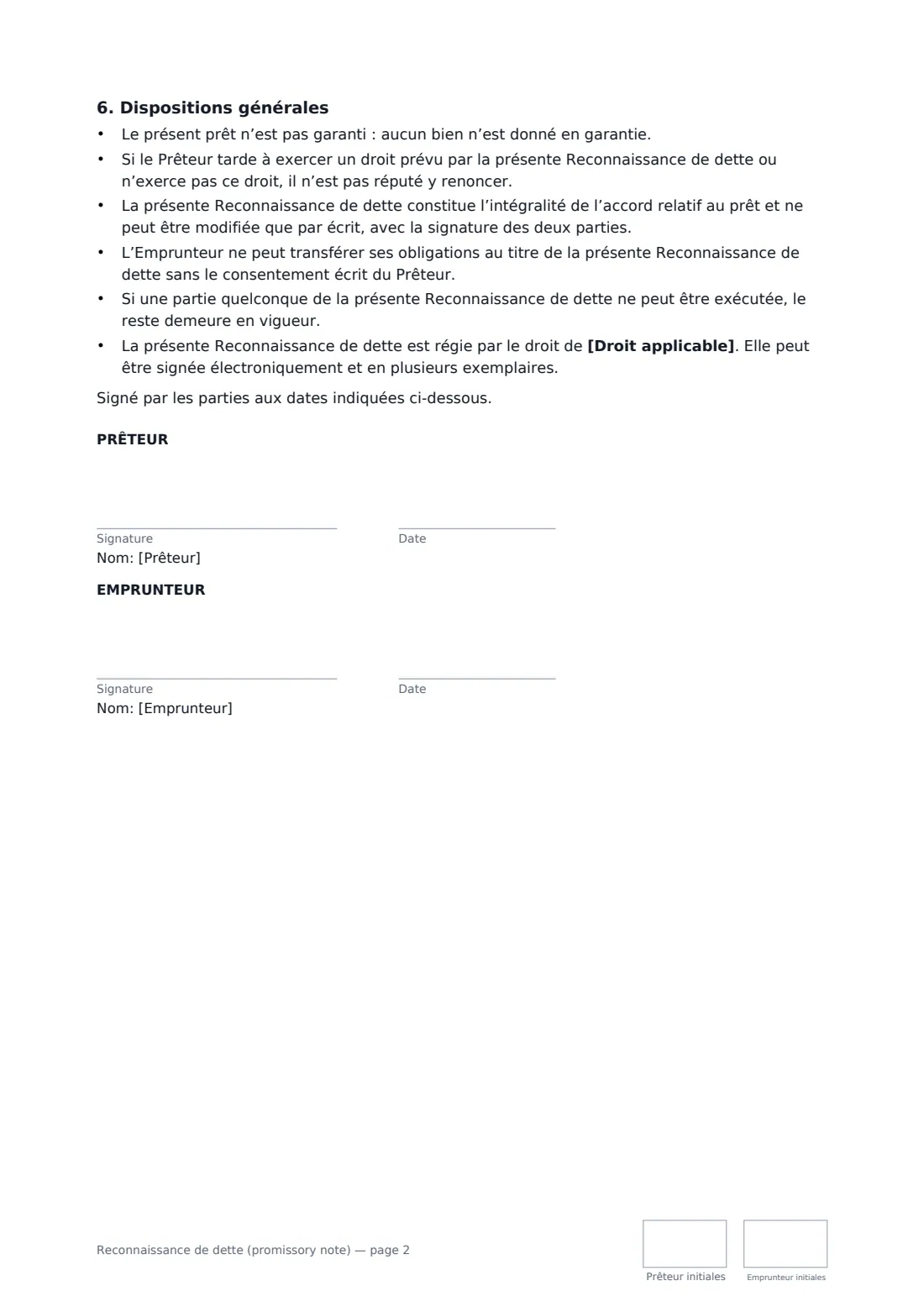 Reconnaissance de dette (promissory note) — page 2 sur 2
