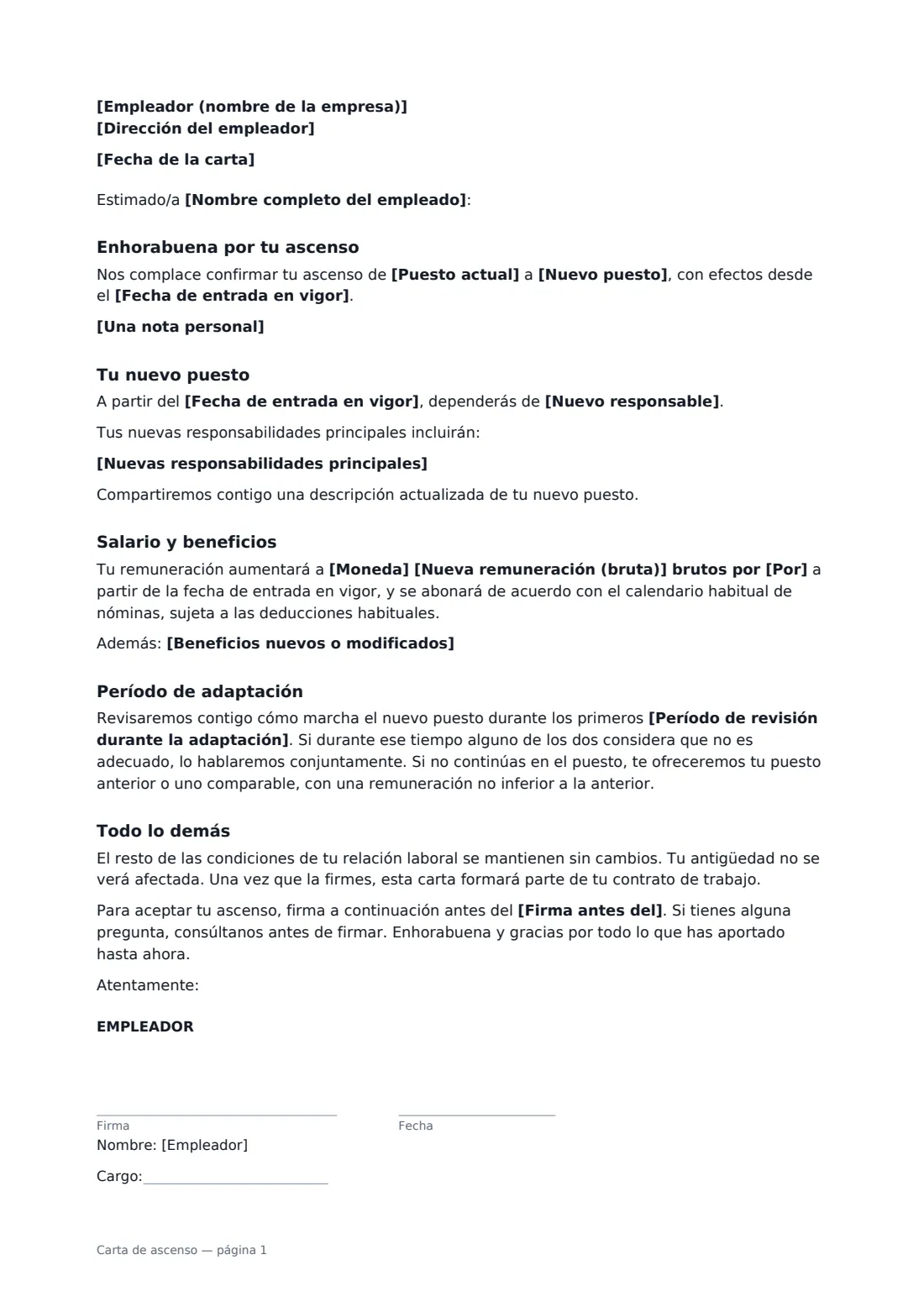Carta de ascenso: página 1 de 2