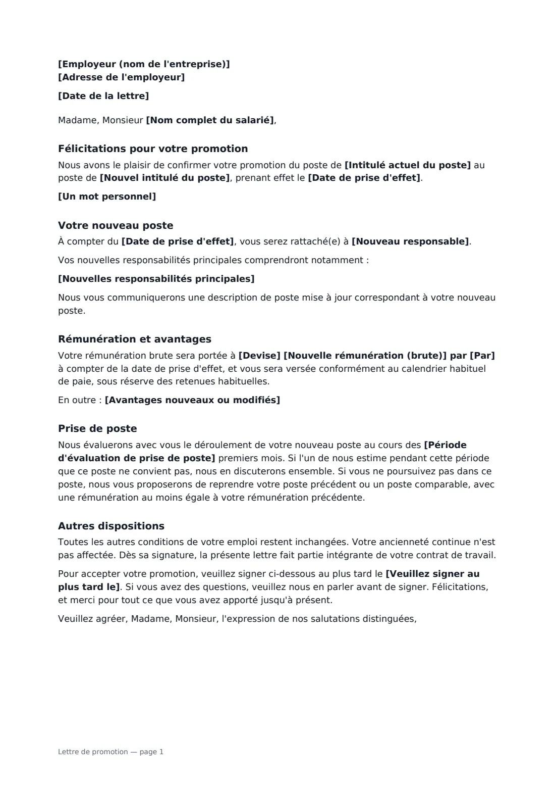 Lettre de promotion — page 1 sur 2