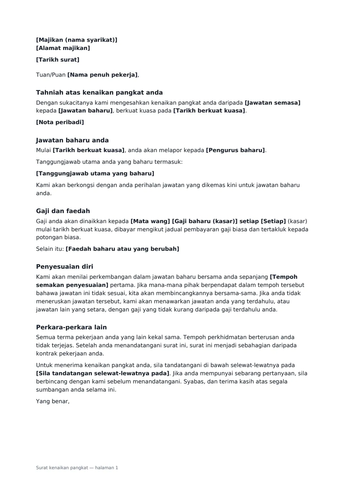 Surat kenaikan pangkat — halaman 1 daripada 2