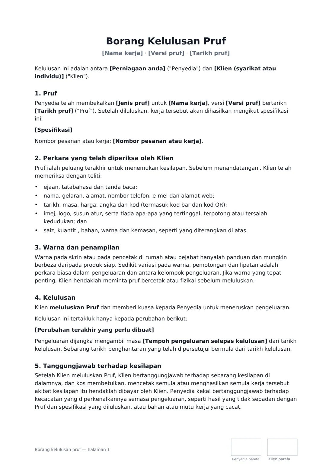 Borang kelulusan pruf — halaman 1 daripada 2