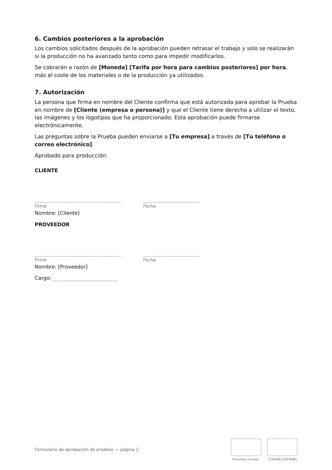 Formulario de aprobación de pruebas: página 2 de 2
