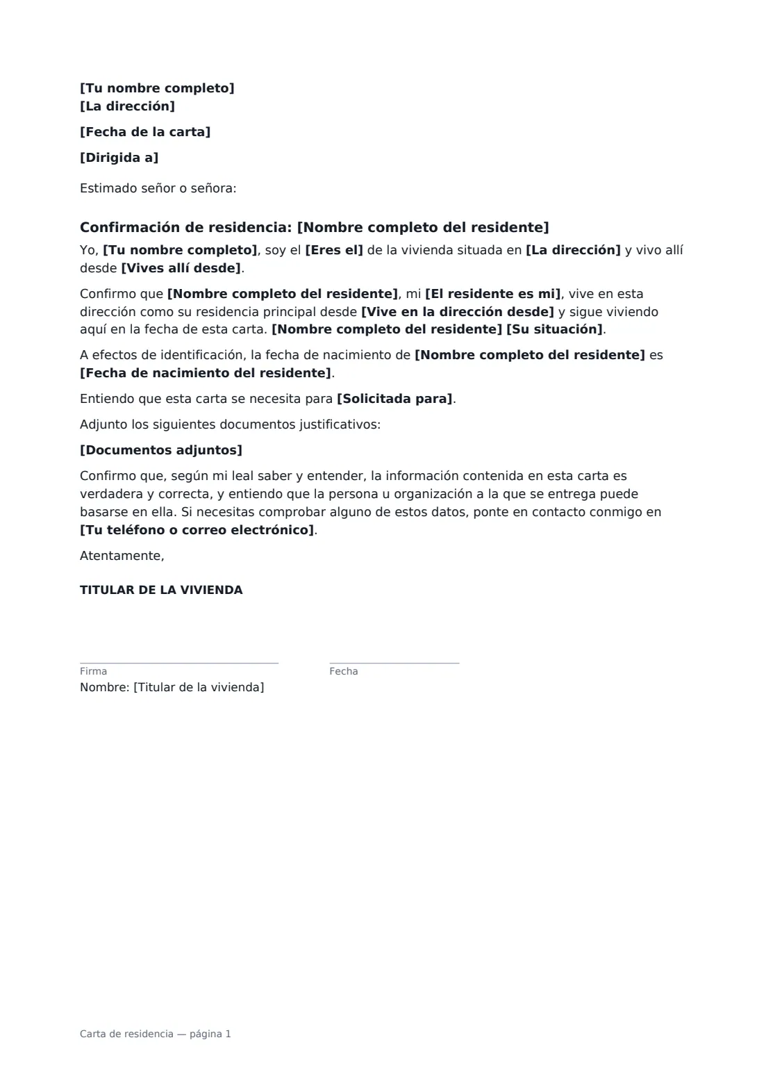 Carta de residencia: página 1 de 1