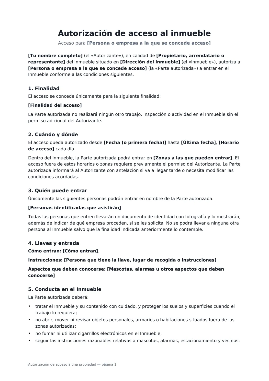 Autorización de acceso a una propiedad: página 1 de 2