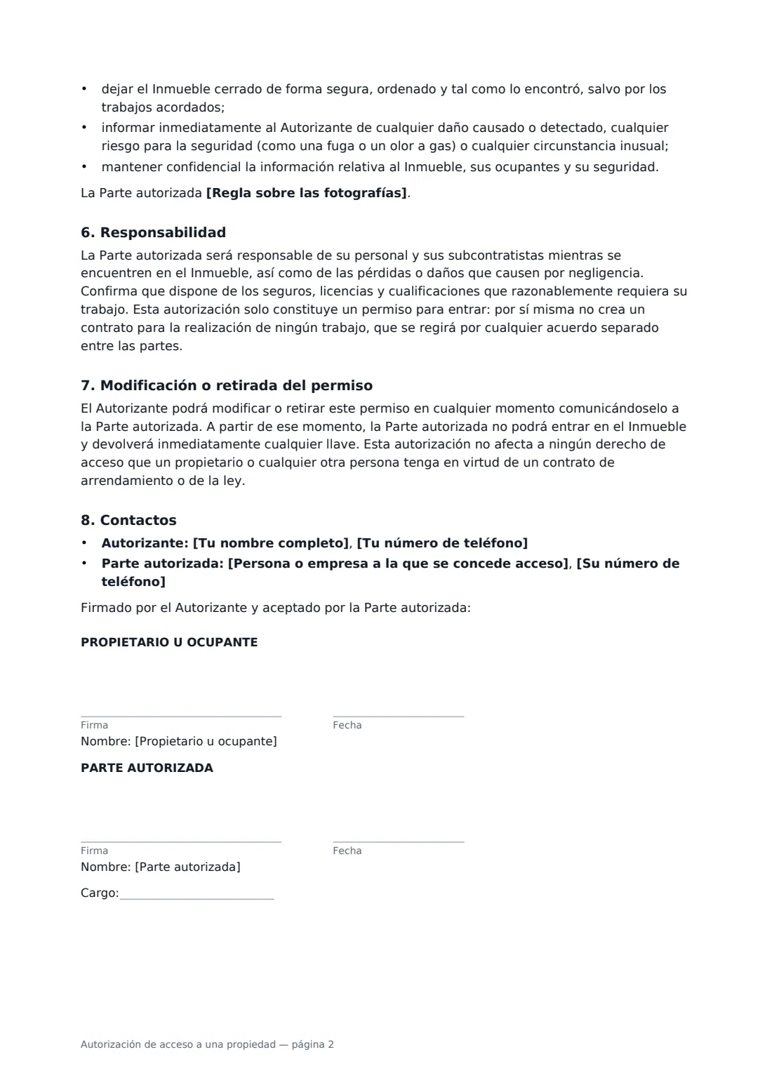 Autorización de acceso a una propiedad: página 2 de 2