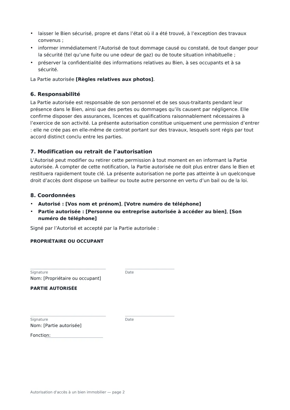Autorisation d'accès à un bien immobilier — page 2 sur 2
