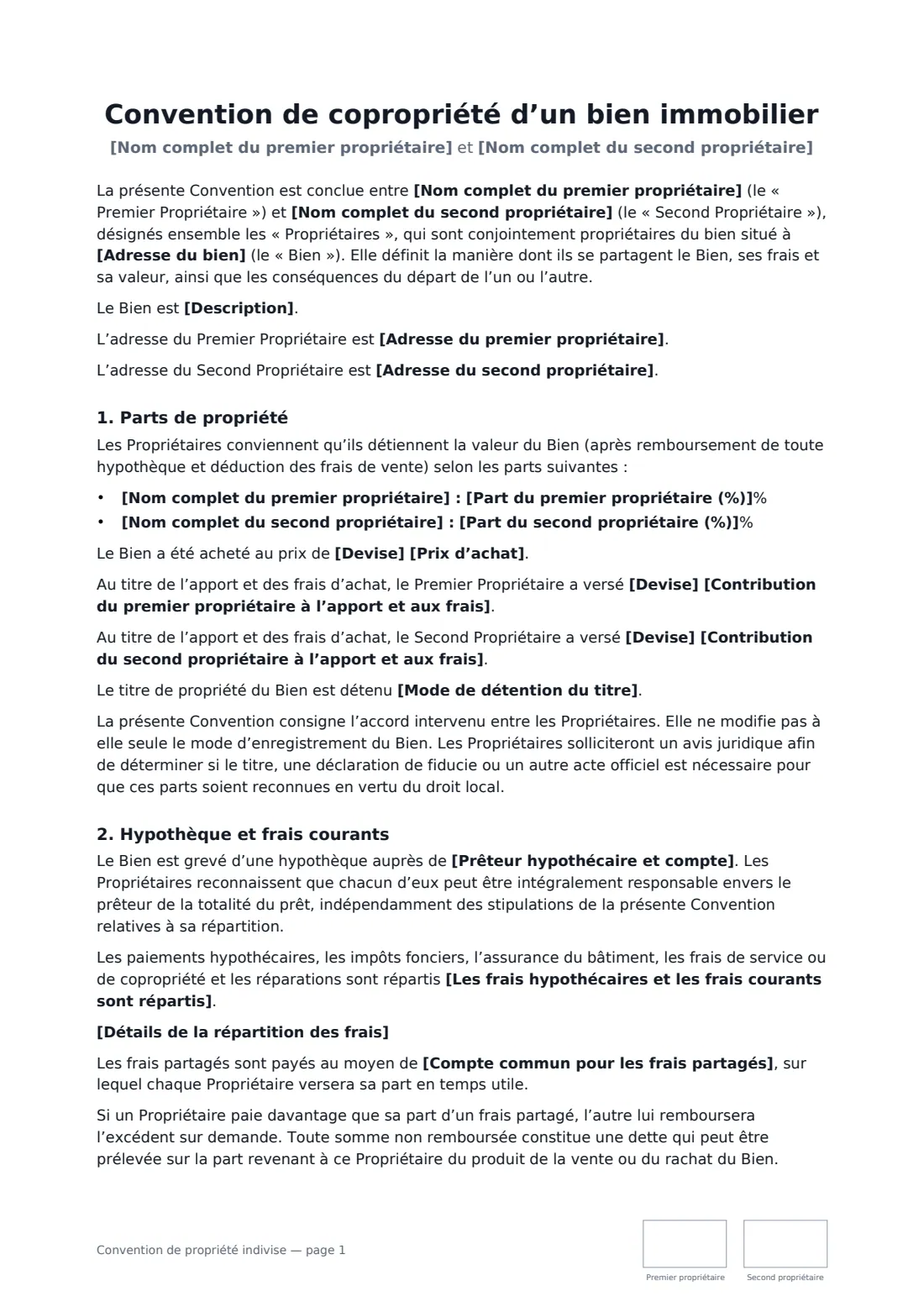 Convention de propriété indivise — page 1 sur 3