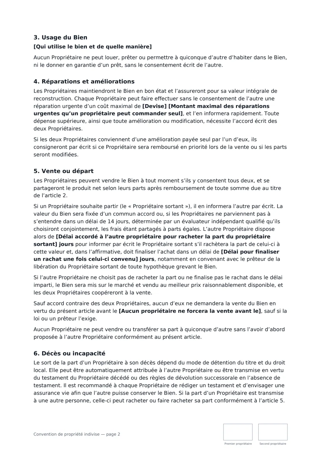 Convention de propriété indivise — page 2 sur 3