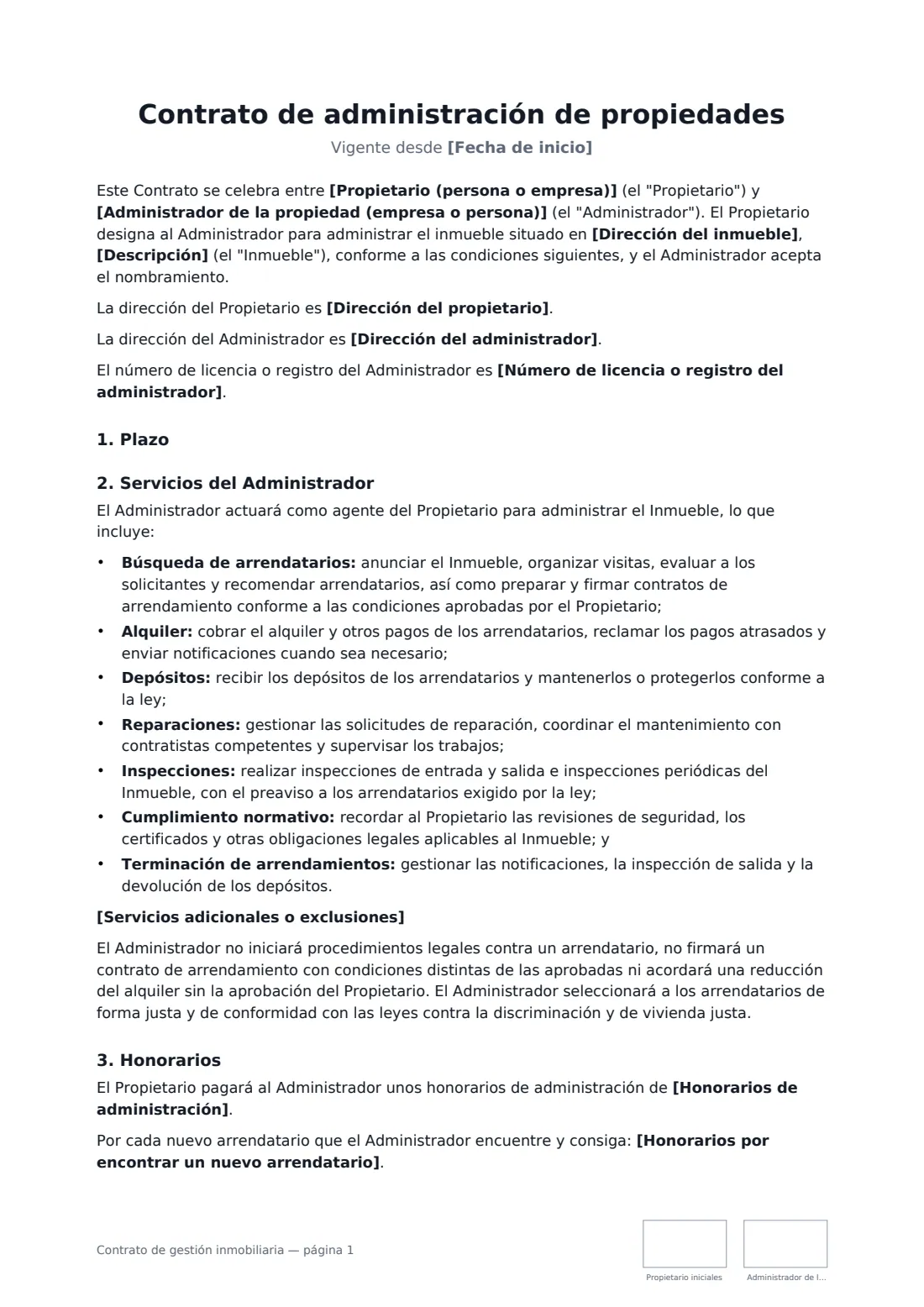 Contrato de gestión inmobiliaria: página 1 de 4
