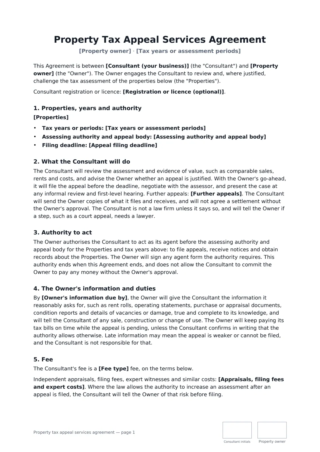 Property tax appeal services agreement — page 1 of 2