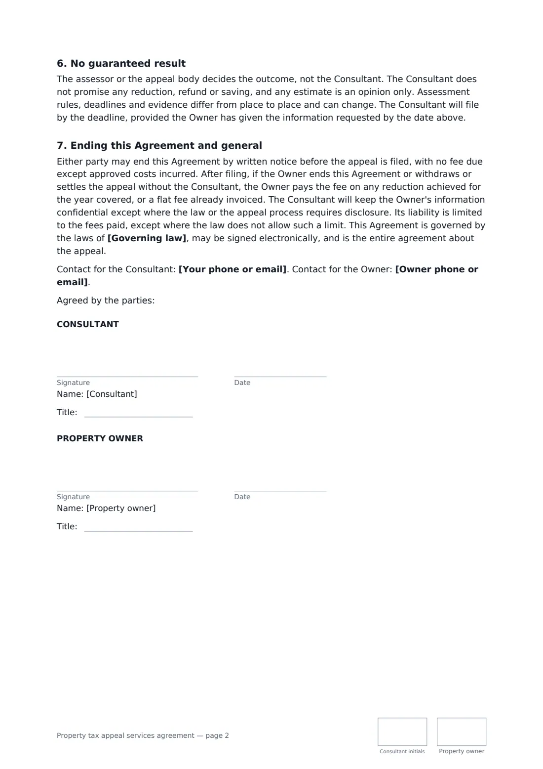 Property tax appeal services agreement — page 2 of 2