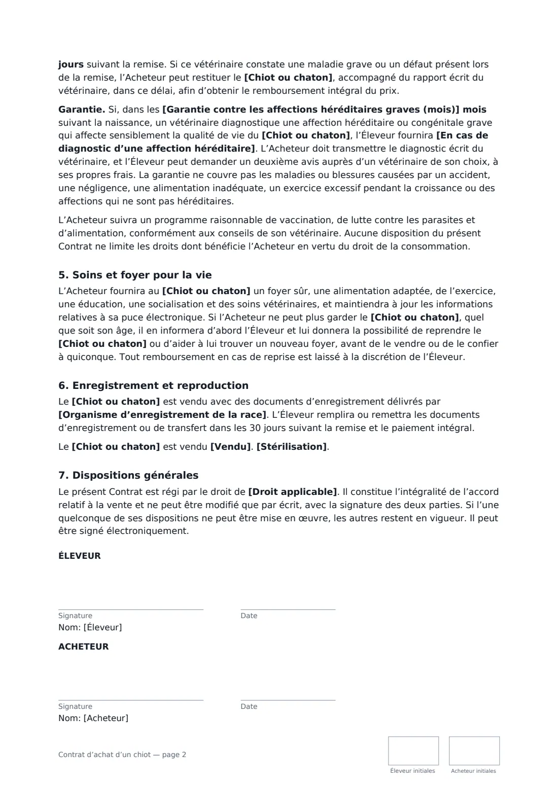 Contrat d’achat d’un chiot — page 2 sur 2