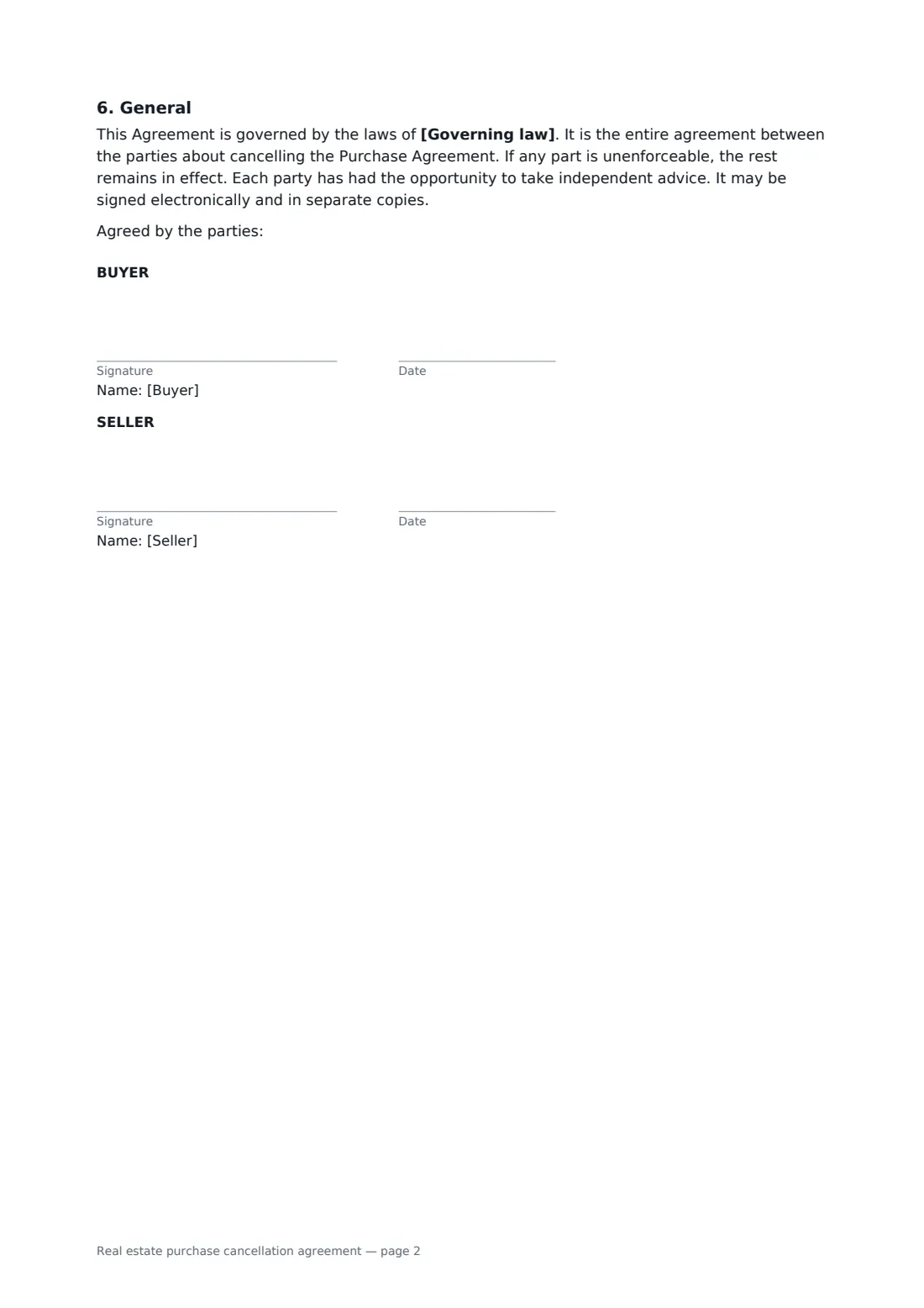 Real estate purchase cancellation agreement — page 2 of 2