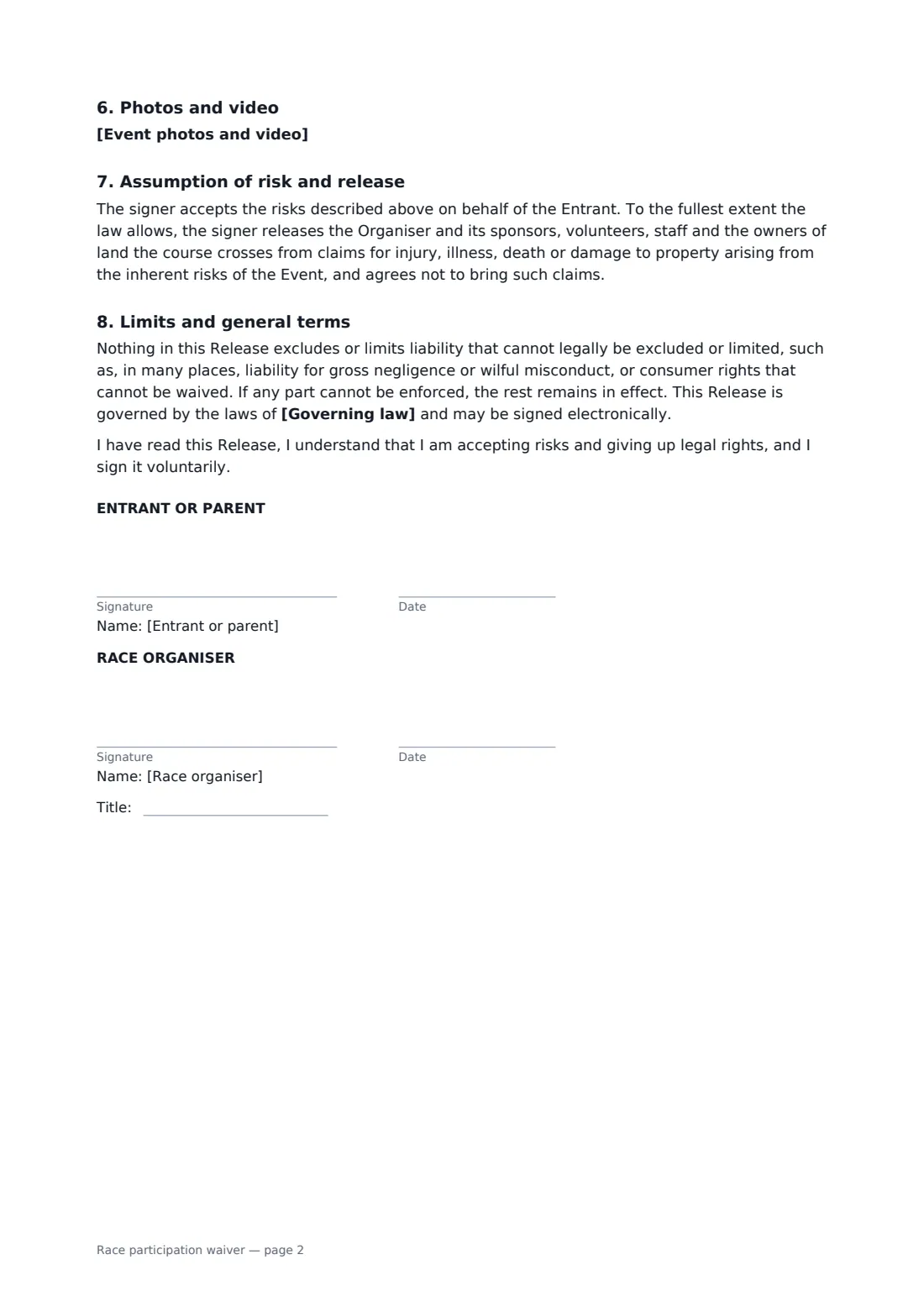 Race participation waiver — page 2 of 2