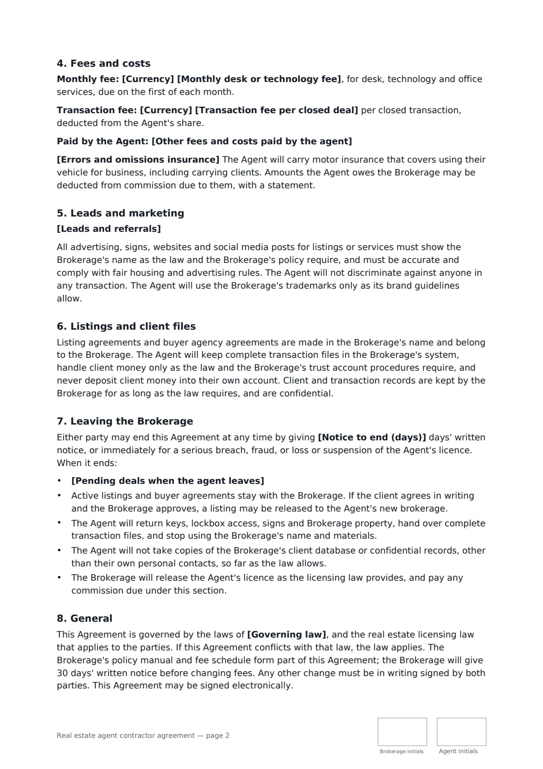 Real estate agent contractor agreement — page 2 of 3