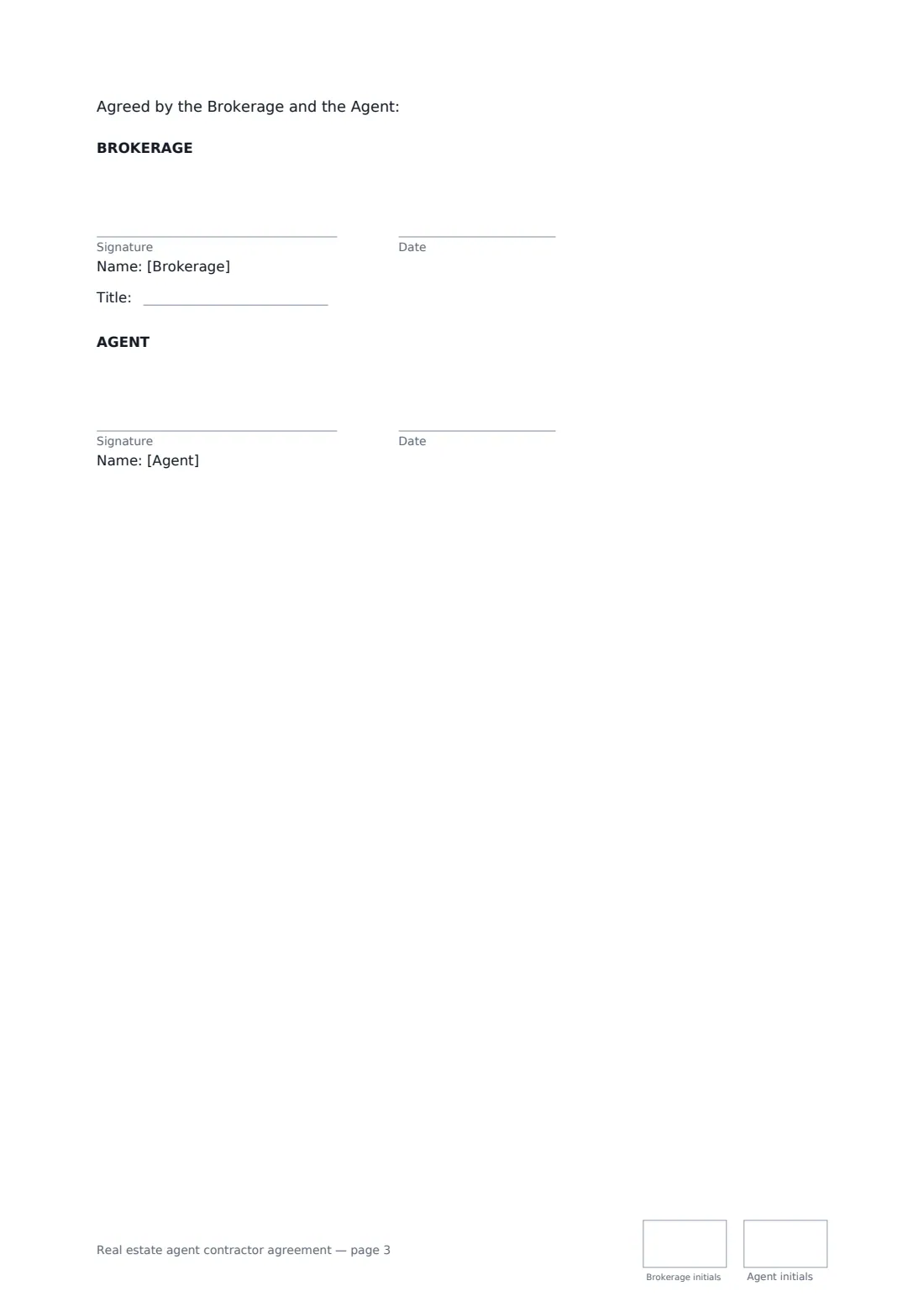 Real estate agent contractor agreement — page 3 of 3