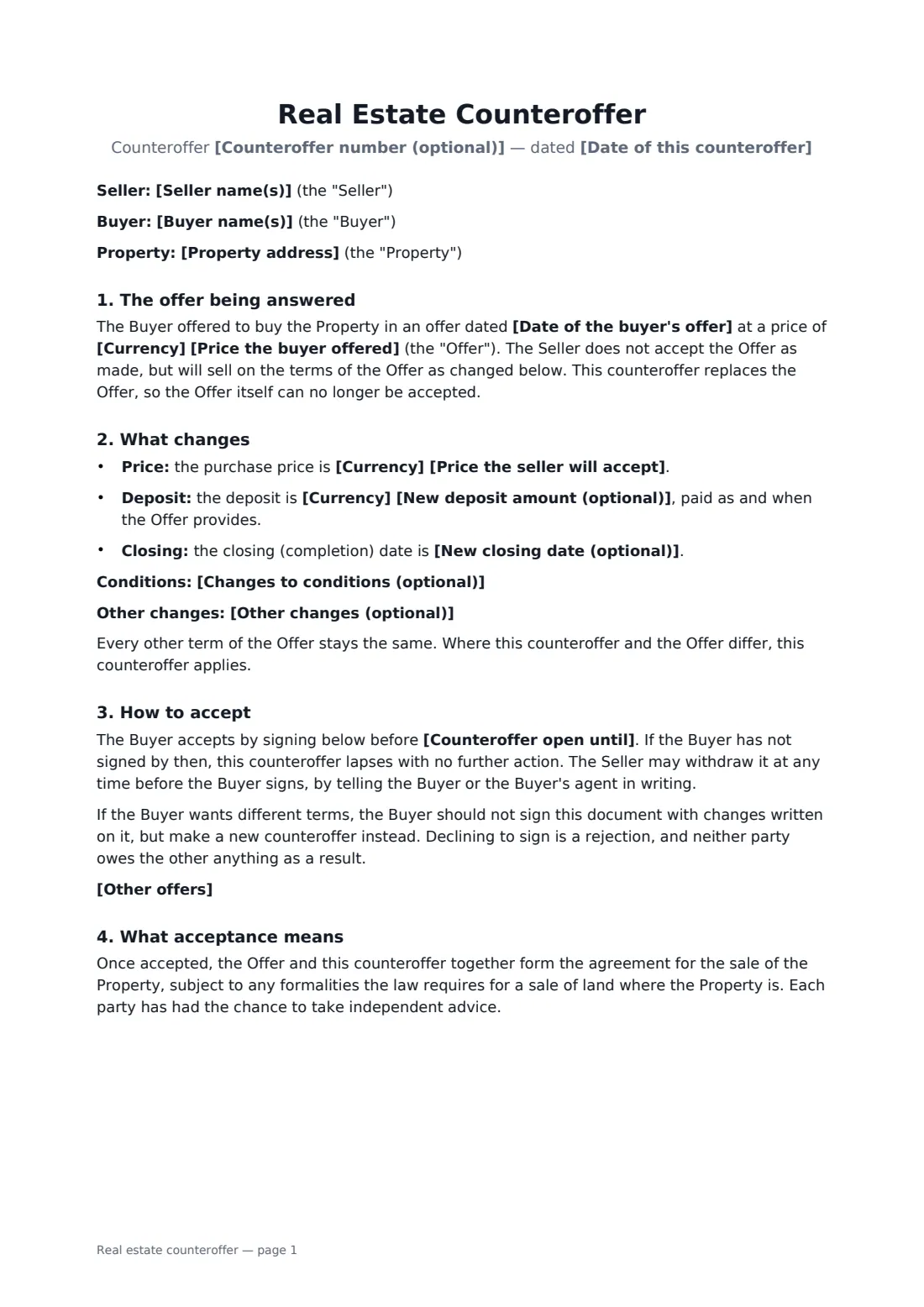 Real estate counteroffer — page 1 of 2