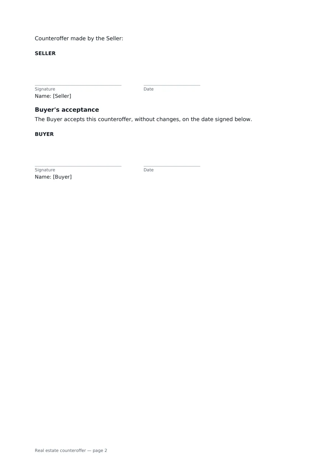 Real estate counteroffer — page 2 of 2