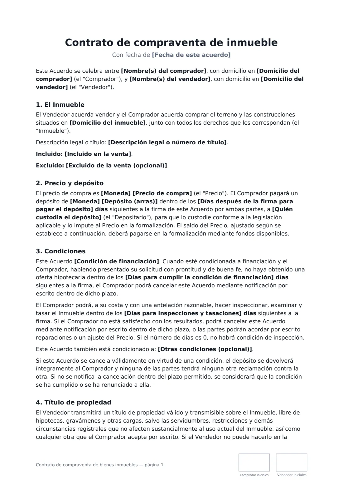 Contrato de compraventa de bienes inmuebles: página 1 de 3